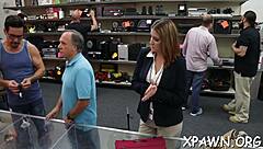 In the shop, beauty engages in rough sex with amateurs