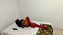 My cousin bangs her pussy with a vibrator in wild play