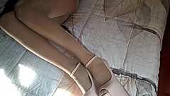 Perfect blowjob in the mirror with cum in mouth from a milf