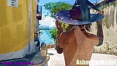 why is this goth slut in bunny costume dancing topless in public cemetery, showing small waist and armpits?