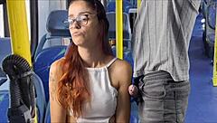 Skinny Redhead Student Flashes Her Ass Under Skirt on Crowded Bus in Public