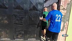 soccer team makes the girl suck the whole team.