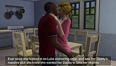 Stepdad's cute 18+ virgin experiences interracial blowbang and bukkake