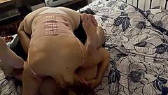 White Slut Sucking and Rimming in Satin Thong Dress. Stockings and Heels Complete Her Sexy Fuck!