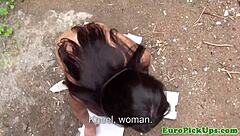 Euro girl next door swallows a mouthful of cum!