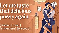 Flight attendant licks lesbian's dripping wet pussy in public