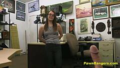 Nerdy Brunette Teen Sucks Cock For Cash!