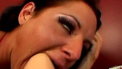 brunette uses anal dildo then joins threesome for double penetration