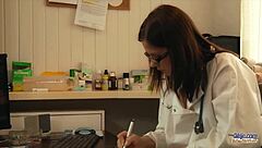 Sexy young doctor gives blowjob and gets pussy fucked by horny old man