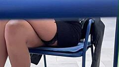 I flash brunette in outdoor public for pov sex blowjob