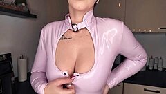 german babe in latex shows pierced nipples and tattooed ass naked