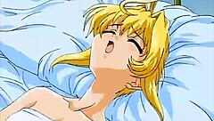 Two beautiful blondes engage in playful activities in bed