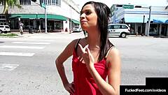 Cute young Layla Lopez is naked, giving a hot footjob with dirty talk