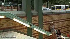 This pierced pussy blonde is getting fucked hard in public