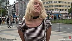 This pierced pussy blonde is getting fucked hard in public