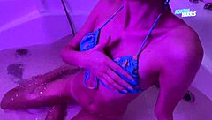 feeling sexy in a bikini during a relaxing bathroom masturbation session