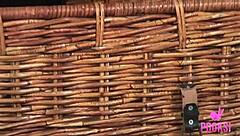 Beautiful brown-haired Katy R Kot strips nude, ripping clothes to rub her hairy natural tits and bare pussy