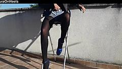 Petite Latina In Denim Shorts And Heels!