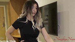 Blue-eyed milf step-mom uses big cock roleplay to motivate son in school