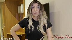 Blue-eyed milf step-mom uses big cock roleplay to motivate son in school