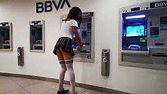 Mexican Teen Transsexual Flashes Cock in Outdoor Cable Bus