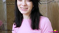 Dark-haired darling enjoys a relaxing shower in casting session