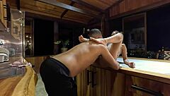 Skinny latina fucked doggystyle in kitchen for creampie orgasm