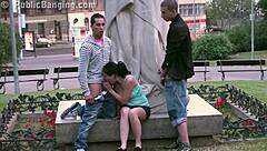 Public Threesome Sex with Cute 18+ Teen in City Center