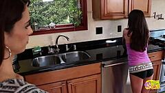 Eva Long and Kendra Khalessi experience spanking discipline in the kitchen.