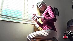 GIANTESS BLONDE PLAYS WITH TOYS AND BALLOONS IN COSTUME