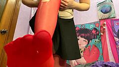 Blonde teen licks husband's pussy after party with close-up muff diving