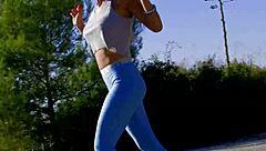 i fucked the beauty blonde cougar in outdoor, bending her over in stockings