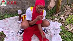 New Year Fuck Between African Santa And Stepdaughter Of His Close Friend In The Bush