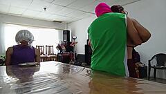 Maid Dominates and Fucks in Front of Grandpa Intensely