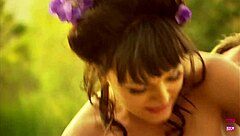 Beautiful brunette with small tits rides strong man doggystyle on boat!