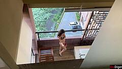 Horny Neighbor Masturbates on Balcony as Pervert Peeps - Katty West Anal!