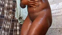 In the early morning, a skinny girl teases in bed solo