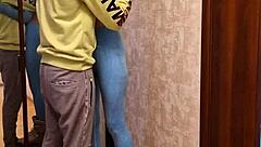 Athletic couple fucks intensely on roller skates with neighbors watching