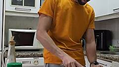 cooking tortilla while jerking off and cumming on food