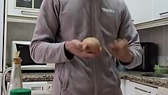 cooking tortilla while jerking off and cumming on food