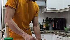 cooking tortilla while jerking off and cumming on food