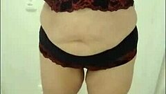 Mother-in-law in bath trying lingerie for son-in-law and friend dp