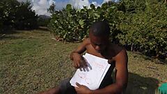 Nature boy fucks big titty red head artist in jungle!