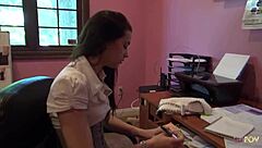 lesbian milf reprimands brunette secretary with scissoring and ass licking