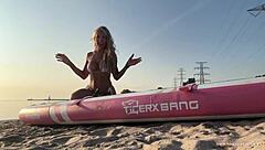 Model Does Sup Yoga With Lush On Water For Public Cum!