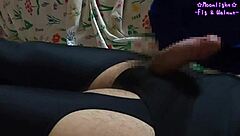 first time solo masturbation in nylon leggings leads to quick cum