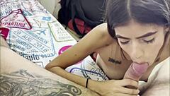 stepsister gives good blowjob while alone at home