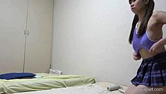 big boobs popping out of tiny uniform while cleaning room with micro g-string wedgie ass and pussy camel toe