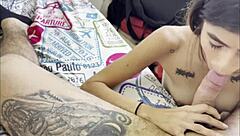 stepsister gives good blowjob while alone at home