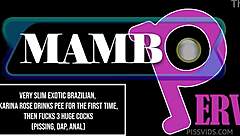 Slim Exotic Karina Rose Drinks Pee Then Fucks Three Huge Cocks!